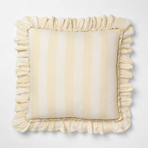 Square Pillow Big Stripe with Ruffle Pale Yellow and Cream - Threshold Design with Studio McGee