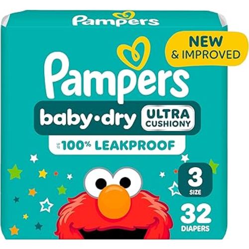 Pampers Diapers - Baby Dry - Size 3, 32 Count, Absorbent Disposable Infant Diaper (Packaging May Vary)
