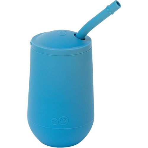 ezpz Happy Cup + Straw System (Blue) - 24 months+ - 100% Silicone Cup + Straw for Older Toddler + Preschoolers - Designed by a Pediatric Feeding Specialist