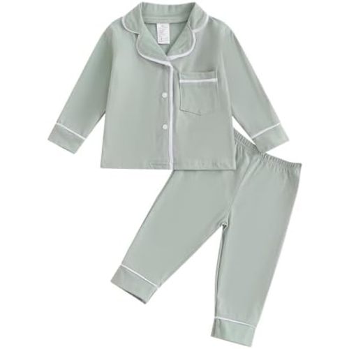 Balaflyie Baby Button Down Pajamas Set Shirt and Pants Toddler Cotton Pjs Long Sleeve Sleepwear