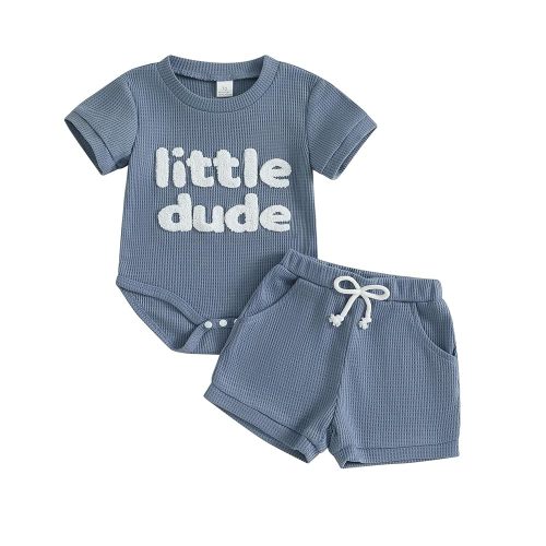 MERSARIPHY Newborn Baby Boy Summer Clothes Mama's Boy Little Dude Short Sleeve Romper Shorts Set Infant Waffle Knit Outfit