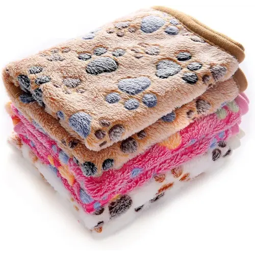 1 Pack 3 Blankets Super Soft Fluffy Premium Fleece Pet Blanket Flannel Throw for Dog Puppy Cat Paw Brown/Pink/White Small(23x16 inch)