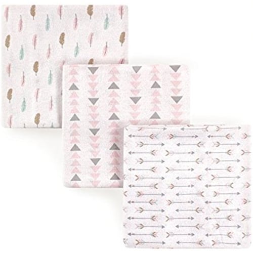 Luvable Friends 3 Piece Flannel Receiving Blanket, Girl Feathers, One Size