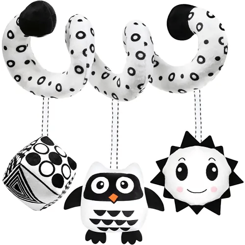 Baby Spiral Hanging Stroller and Car Seat Toys Black and White High Contrast Sensory Toy Newborn Plush Activity Toys Thank You Gift for 0 3 6 9 12 Months Girls Boys-Owl