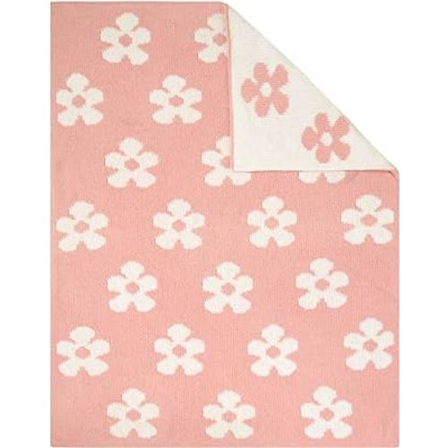Living Textiles Pink Floral Daisy Chenille Soft Baby Blanket Reversible Premium Cozy Fabric for Best Comfort - for Infant,Toddler,Newborn,Nursery,Girl,Throw,Crib,Stroller,Gift, Pink Floral Daisy 40x30