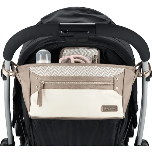 Itzy Ritzy Adjustable Stroller Caddy/Organizer - Stroller Organizer Bag Featuring Front Zippered Pocket, 2 Built-In Interior Pockets & Adjustable Straps to Fit Nearly Any Stroller (Vanilla Latte)