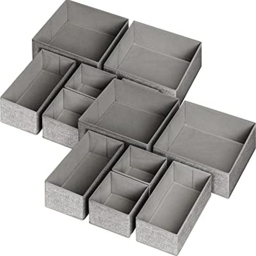 12 Pack Drawer Organizers for Clothing, Foldable Clothes Storage Box Closet Dresser Drawer Organizers Dividers, Bedroom Organization Fabric Bins for Baby Clothes Underwear Sock Bra Ties (Grey)