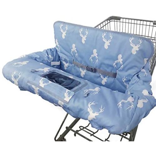 Shopping Cart Cover for Baby boy Girl, Non-Slip Design Cart Covers for Babies, Infant Cotton High Chair Cover, Machine Washable, Toddler Grocery Cover Large (Navy Deer)
