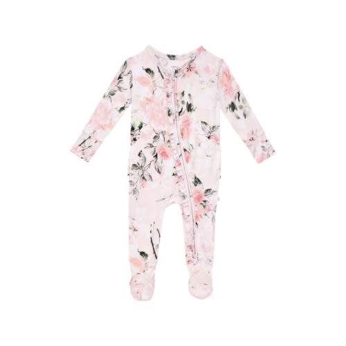 Baby Vintage Pink Rose Ruffle Fitted Footie Pajamas, 6-9M
