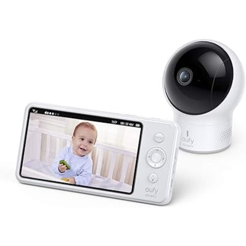 eufy Security, SpaceView Pro Video Baby Monitor with 5" Screen, Two-Way Audio, Security Camera, 720p, Pan & Tilt, Night Vision, Lullaby Player, Wide Angle Lens Not Included (No App Required)