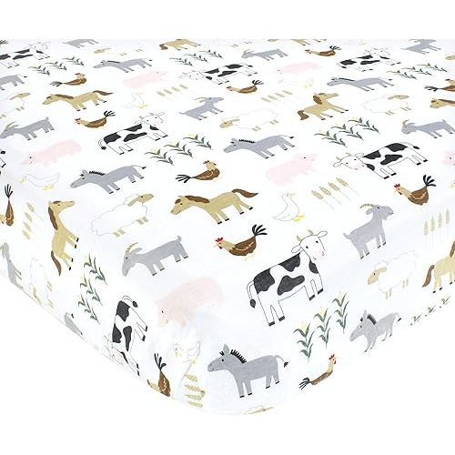 Hudson Baby Unisex Baby Cotton Fitted Crib Sheet, Cute Farm, One Size