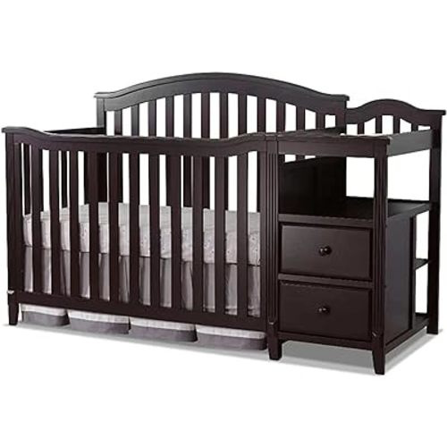 SORELLE FURNITURE Berkley Crib and Changer with Slat Panel Back Classic -in- Convertible Diaper Changing Table Non-Toxic Finish Wooden Baby Bed Toddler Childs Daybed Full-Size Nursery - Espresso