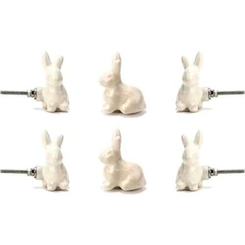 Perilla Home Set of 6 Ceramic Knobs for Cabinet & Drawers Decorative Vintage Knobs for Home Kitchen Cabinet Hardware Cupboard Glass Door Dresser Wardrobe and Drawer Pulls (Rabbit)