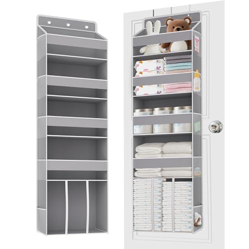 TAHAVICE Heavy Duty Over the Door Organizer with Large Capacity Caddy, Behind Door Storage with 10 Mesh Side Pockets, Back of Door Hanging Organizer for Closet, Bathroom, Laundry