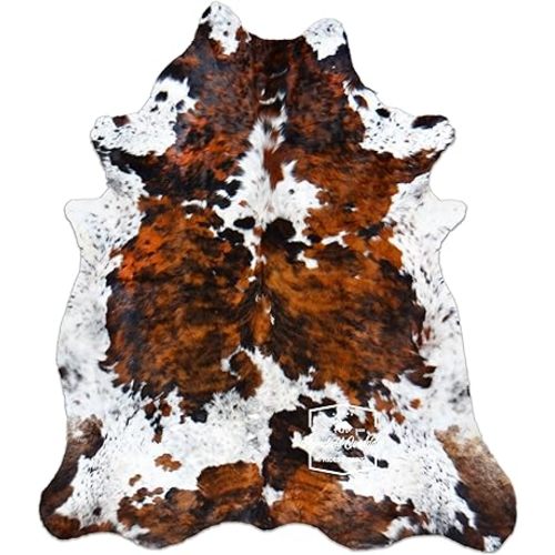 Cowhide Rug Tricolor Genuine Hair on Hide Size: Medium (5ft x 6ft) (150cm x 180cm)