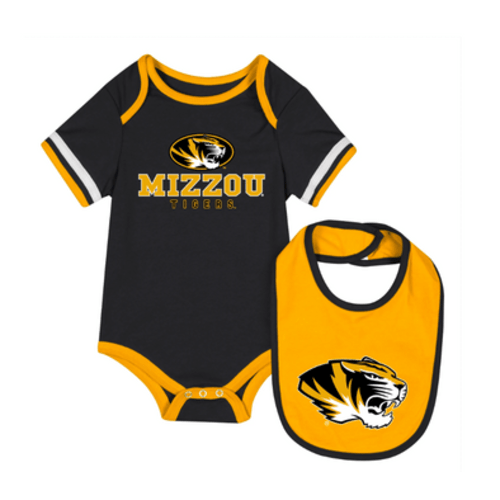 Mizzou Tigers Colosseum Infant Tiger Head Black Onesie with Gold Bib – Tiger Team Store