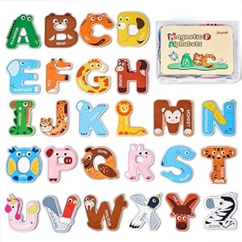 Wooden Thick Alphabet Magnets for Toddlers Fridge Large Size Cute Animal Colorful ABC Magnetic Letters 26 Uppercase Letters Educational Toy Set for Kids Toddlers Preschool Learning Spelling