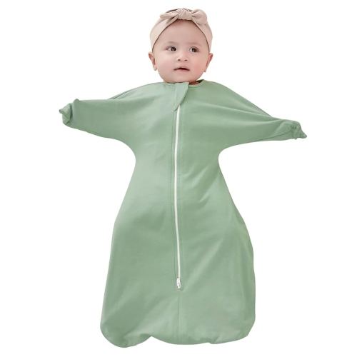 ZIGJOY Shark-Fin Transition Swaddle - 1.0 Tog Baby Sleep Sack 6-12 Months Soft Cotton Transitional Baby Wearable Blanket with 2-Way Zipper for All Seasons, Mint Green, Large