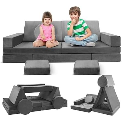 Modular Kids Play Couch 18pcs Toddler Floor Sofa, Sectional Couch for Children, Fortplay Bedroom and Playroom Furniture for Playing, Creativing, Convertible Foam and Floor Cushion for Boys and Girls
