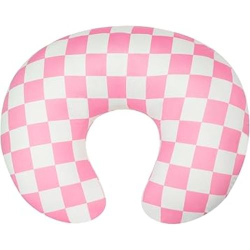 Nursing Pillow Cover, Ultra Soft Case for Baby Boy and Girls, Stretchy Removable Slipcover for Breastfeeding Pillows, Pink Checkerboard Grid