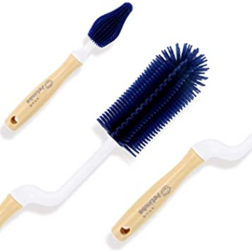 PETINUBE Baby Bottle Cleaning Brush, Soft Brush Baby Bottle Cleaner, Silicone Brush for Bottles and Cups, Suitable for Cleaning All Bottle Types, Silicone Bottle Brush (Navy, Swivel Handle Set)