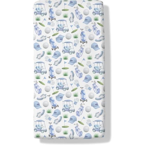 Golf Days Sports Golfing Baby Crib Sheets Vintage Golf Cart Clubs Balls Baby Sheet Fitted Crib Mattress Cover Standard Toddler Mattress 52''x28''