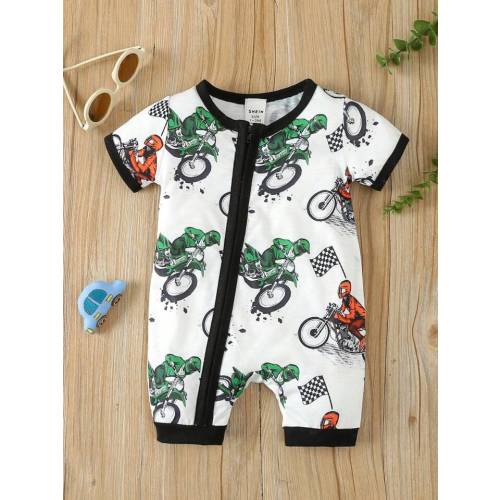 Toddler Boys' Motorcycle Printed Short Sleeve Romper