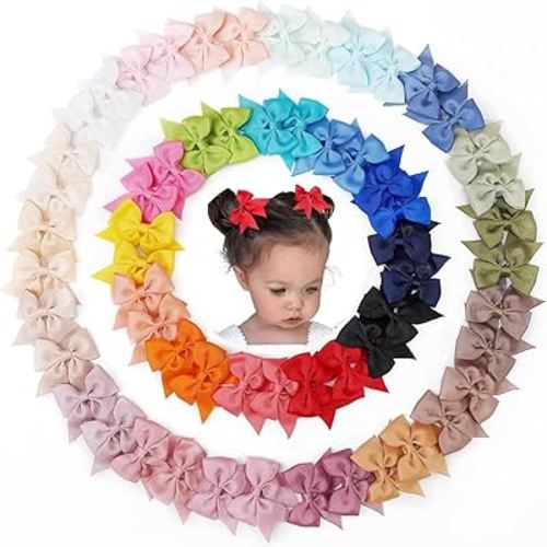 60Pcs Baby Bows Alligator Hair Clips in 30 Pastel Colors, Barrettes and Bows for Baby Girls,Toddlers,Kids