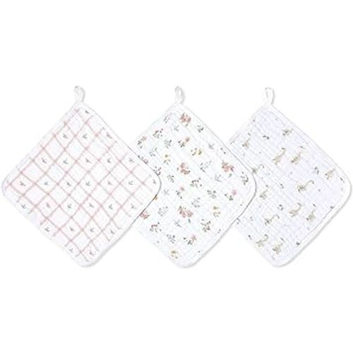 aden + anais Essentials Washcloth 3-Pack, Super Soft 100% Cotton Muslin, Gentle on Skin, 3 Absorbent 11x11 Layers, Softer with Every Use, Perfect for Babies, Infants, Toddlers, Country Floral