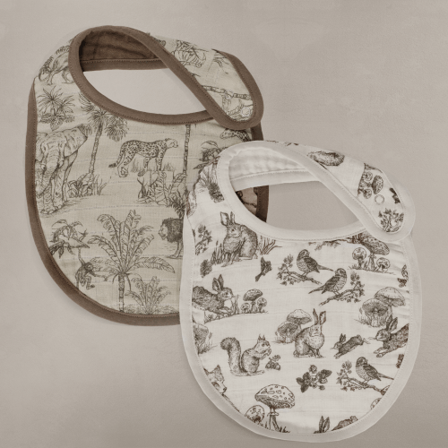 'Vintage Safari' & 'Woodland' Nursery - Muslin Bib 2-Pack