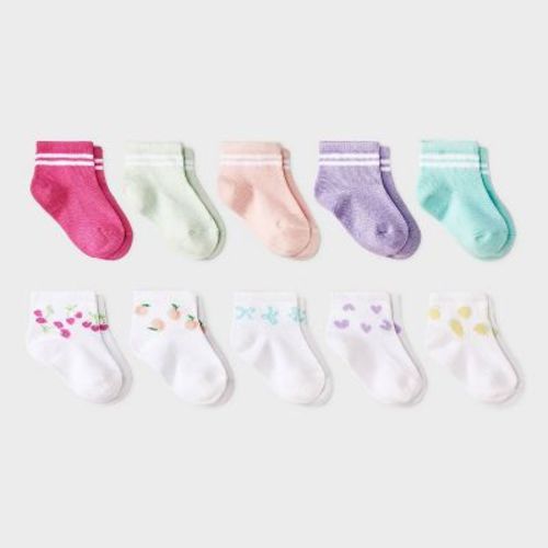Baby 10pk 'Fruits' Ankle Socks - Cat & Jack™ 12-24M: Lightweight Knit, Flat Seams, Stripe Pattern