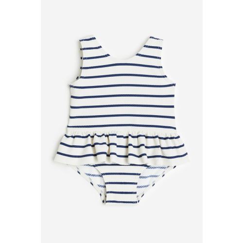 Swimsuit with Flounce, White/blue striped