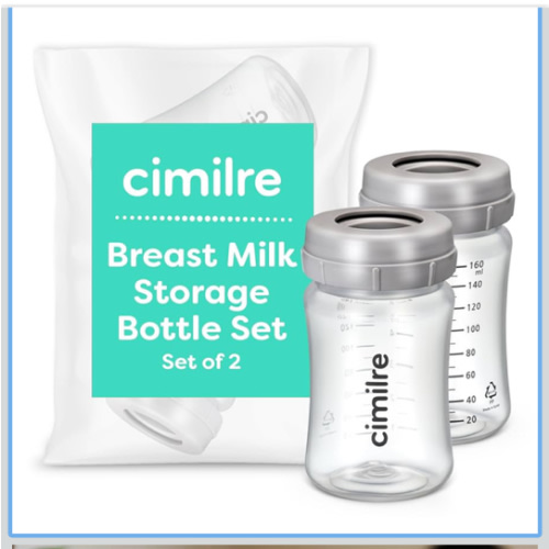 Breast Milk Storage Bottle Set, Breastmilk Storage Set with Milk Storage Bottles, Discs & Covers for Fridge, 5 oz. Bottles (Set of 2)