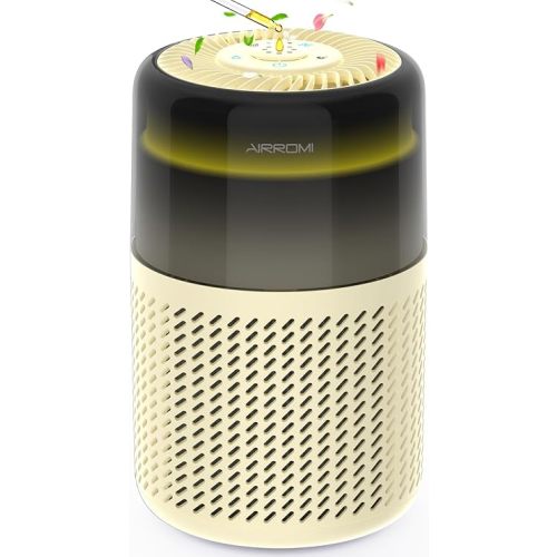 AIRROMI Air Purifier for Bedroom with HEPA Filter, Covers Upto 549 Ft², Quiet 360° intake Air Cleaner for pet hair,allergies,Dust,Smoke A2005 Yellow