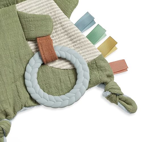Itzy Ritzy - Bitzy Crinkle Sensory Toy Dinosaur with Crinkle Sound for Babies & Toddlers - Features Soft Braided Teething Ring & Textured Ribbons, Designed for Ages 0 Months and Up, Dinosaur