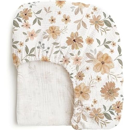 Konssy Muslin Fitted Crib Sheets 100% Cotton Baby Crib Sheets for Standard Crib Mattress (28 X 52 Inches), Soft and Breathable for Boys, Girls (Flowers)