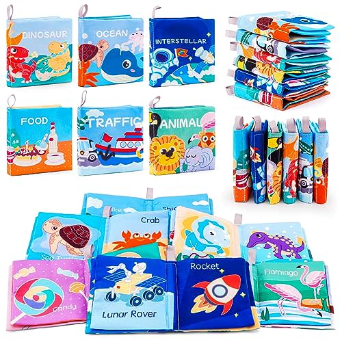 LOOKLEBE Soft Baby Crinkle Book Set,6Pcs Bath Books,Nontoxic Fabric Soft Cloth Books for Babies,Early Education Toys Giftable,Ideal Choice for Sensory Books,Learning Toys for Toddlers,Infants,and Kids