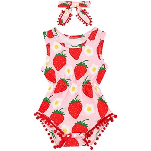 BFUSTYLE Newborn Toddler Baby Girl Floral Bodysuit Romper Summer Casual Outfit + Headband