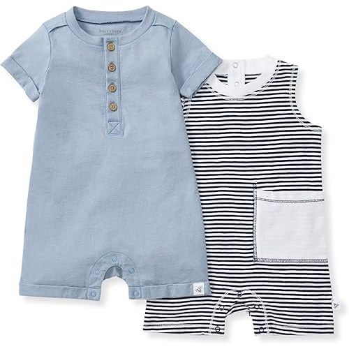 Burt's Bees Baby Baby Boys Rompers, 100% Organic Cotton One-piece Coverall and Layette 2-pack Set