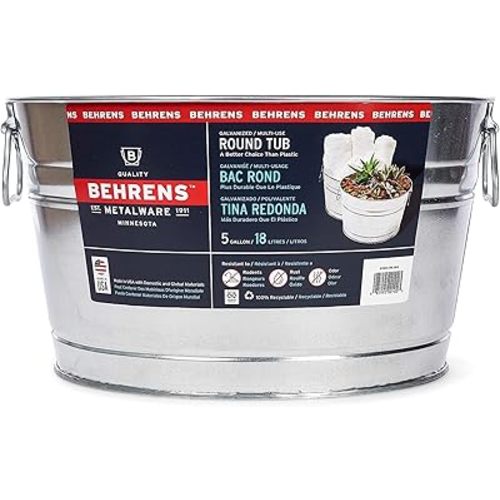Behrens 0GS Galvanized Steel Round Tub, 5 Gallon