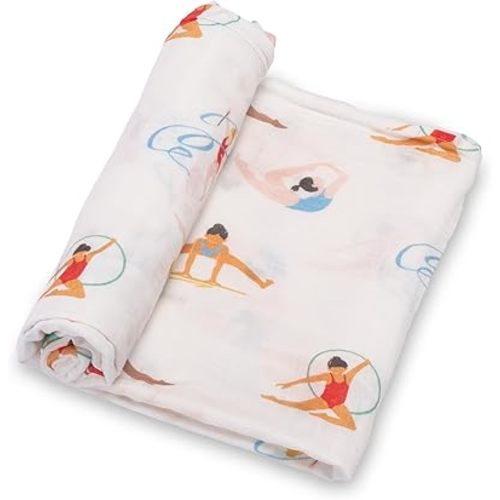 LollyBanks Swaddle Blanket, 100% Cotton Muslin Swaddle Blankets, Neutral Swaddle Blanket 47 x 47 Inches, Baby Blanket for Boys and Girls, Baby Essentials, Registry (Gymnastics/Sports Print)