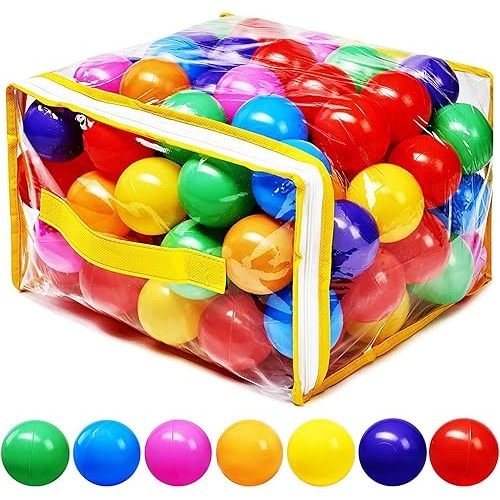 Ball Pit Balls Phthalate Free BPA Free Crush Proof Plastic - 7 Bright Colors in Reusable Play Toys for Kids with Storage Bag