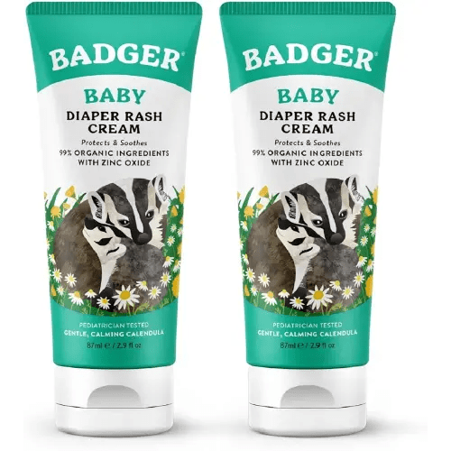 Badger Organic Diaper Rash Cream for Baby, Zinc Oxide Ointment Soothing Calendula Cream, Baby Diaper Care Barrier Cream, Zinc Oxide Cream for Sensitive Baby Skin, 2.9 fl oz (2 Pack)