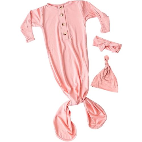 Newborn Knotted Baby Gown and Hat Set for Baby Boy or Baby Girl