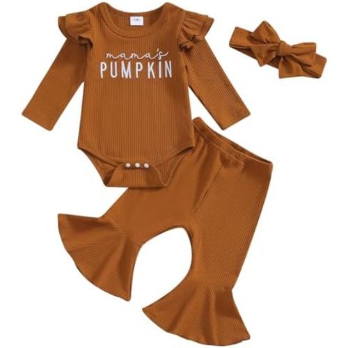TheFound Western Baby Girl Clothes Ruffle Romper Cow Print Bell Bottoms Cowgirl Outfits for Girls Newborn Cute 2Pcs Set