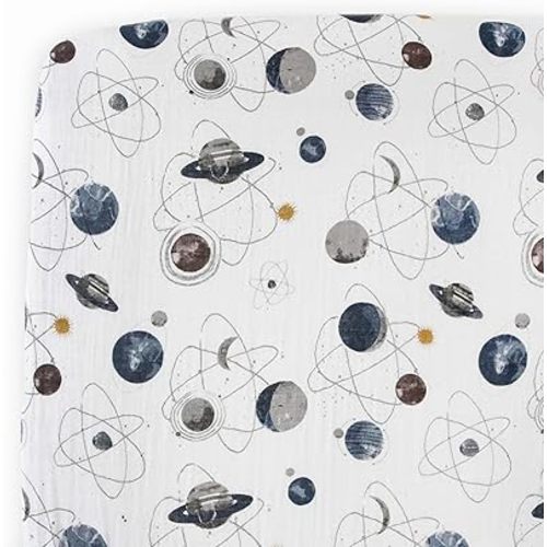 Little Unicorn Premium Crib Sheet | Breathable & Super-Soft Muslin Fabric (Planetary)