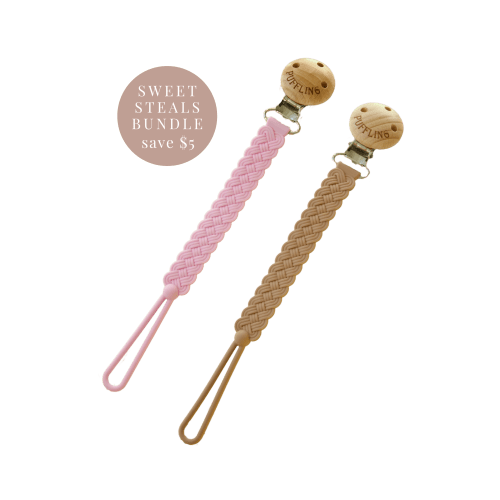 2-Pack Woven Silicone Pacifier Clip || Orchid + Clay
