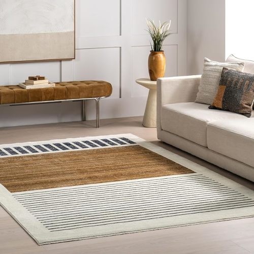 nuLOOM Fringed Performance Indoor Area Rug, Power Loomed, Easy Clean, Durable, Non-Shed, 4' x 6'5", Keeva Beige