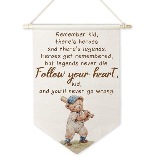 ArtisaEura Bear Nursery Inspirational Wall Canvas Banners, Baseball Bear Nursery Decor, Positive Affirmations Hanging Display Pennant Banner Flags, Baseball Wall Decor for Kids Room Bedroom Playroom