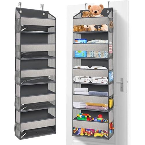 homyfort Over The Door Hanging Organizer, Sturdy Over The Door Storage Organizer with 5 Large Pocket & 10 Side Pockets for Closet, Pantry, Bathroom,Bedroom, Nursery, Dorm (Grey)